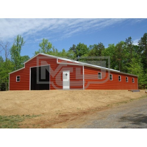 Raised Center Aisle Barn | Vertical Roof | 44W x 41L x 12H | Enclosed Barn