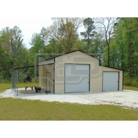 Enclosed Steel Barn | Boxed Eave Roof | 42W x 21L x 12H | Raised Center Aisle 