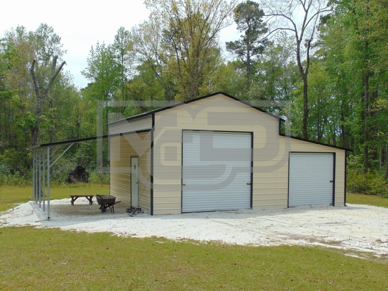Enclosed Steel Barn | Boxed Eave Roof | 42W x 21L x 12H | Raised Center Aisle 