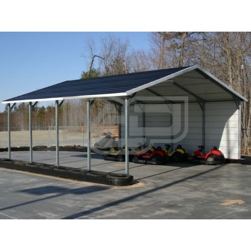 Carport | Boxed Eave Roof | 20W x 21L x 7H | 1 Side Closed