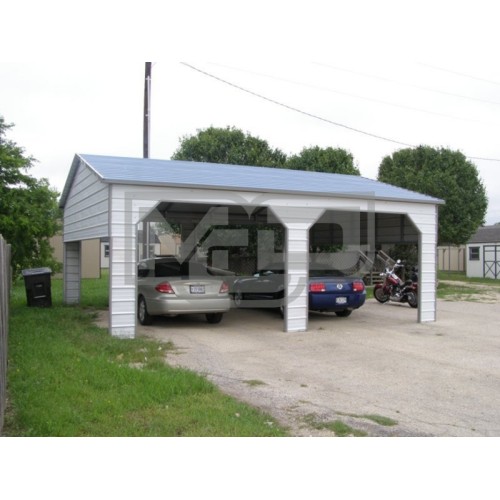 Carport | Boxed Eave Roof | 22W x 26L x 9H` | 2 Extended Gables | Side Entry