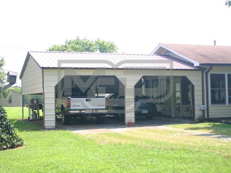 Carport | Vertical Roof | 24W x 26L x 8H | 1 Extended Gable | More