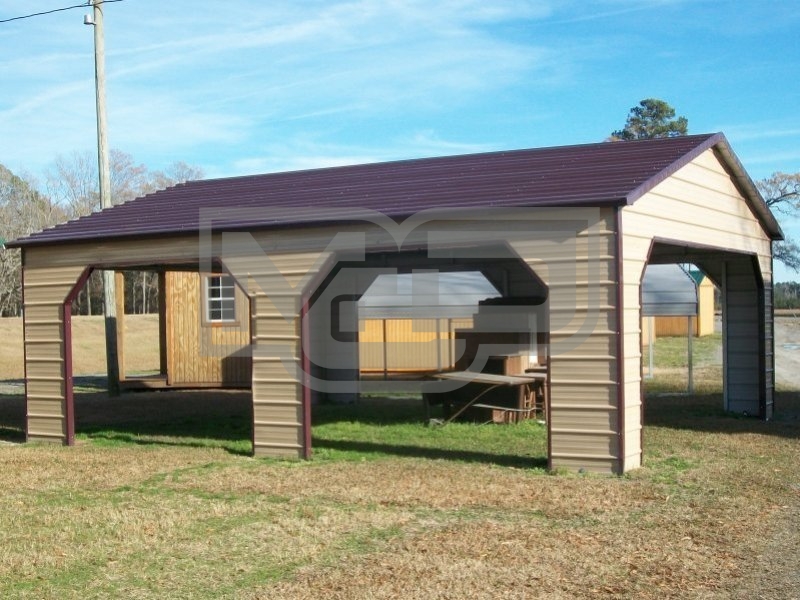 Carport | Boxed Eave Roof | 24W x 26L x 9H | Pavilion Carport with Side Entry