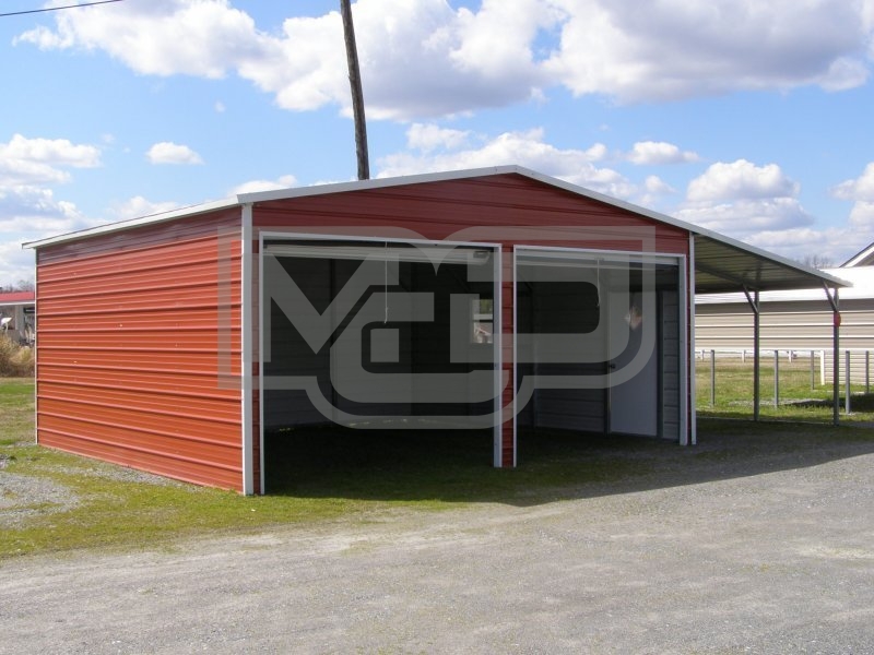 Garage | Boxed Eave Roof | 20W x 26L x 9H |  Metal Garage with Lean-to