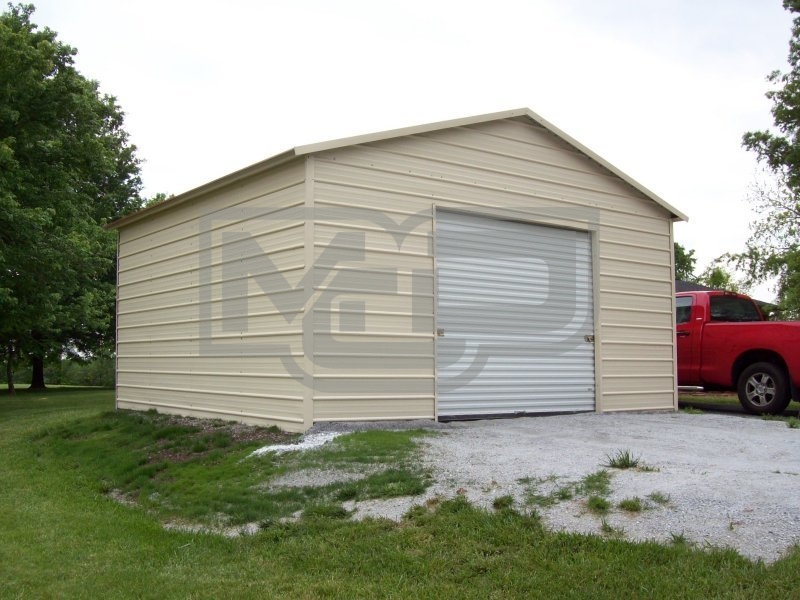 Garage | Boxed Eave Roof | 18W x 21L x 9H | 1-Car Steel Garage 