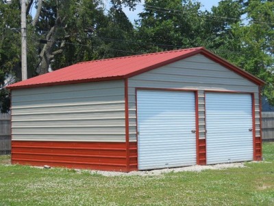Garage | Vertical Roof | 20W x 21L x 9H | 2-Car Steel Garage