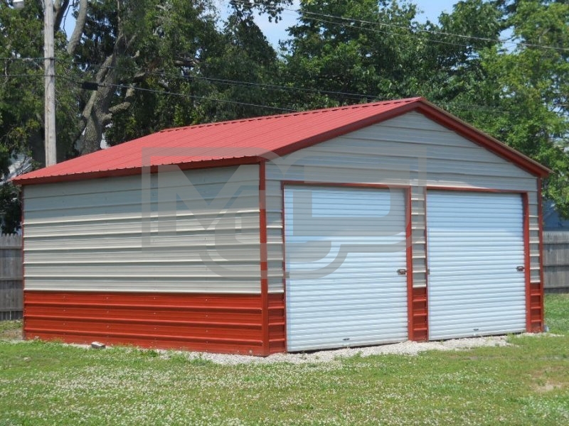 Garage | Vertical Roof | 20W x 21L x 9H | 2-Car Steel Garage Garage | Vertical Roof | 20W x 21L x 9H | 2-Car Steel Garage