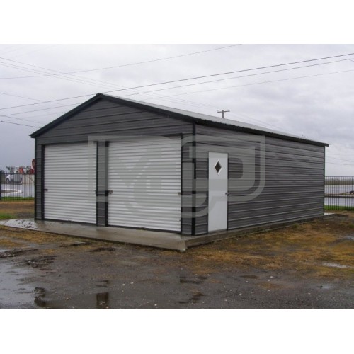 Garage | Vertical Roof | 22W x 26L x 9H | 2-Car Steel Garage