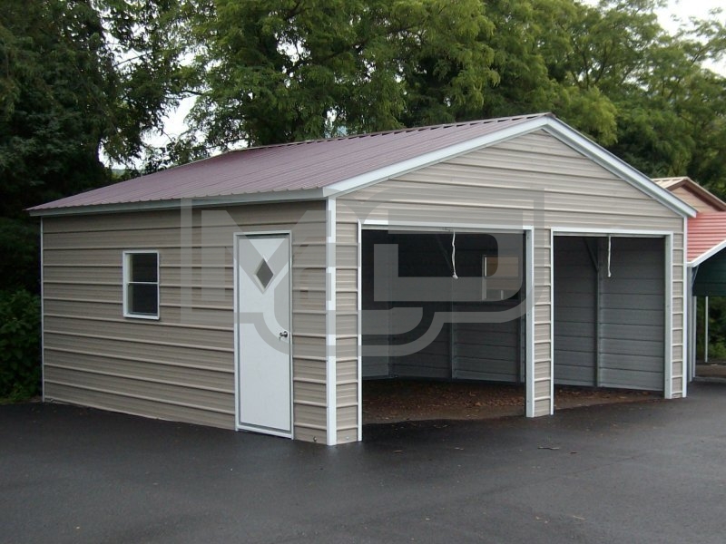 2-Bay Garage | Vertical Roof | 18W x 21L x 7H |  Enclosed Garage
