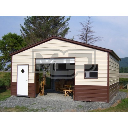 Metal Storage Building | Vertical Roof | 22W x 21L x 8H | Enclosed Garage