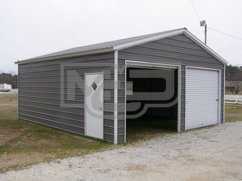 2-Bay Garage Building | Vertical Roof | 20W x 21L x 9H |  Metal Garage