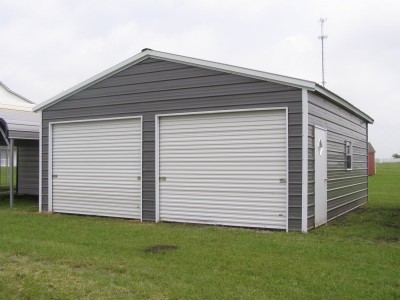 Enclosed Metal Garage | Vertical Roof | 22W x 26L x 9H | 2-Cars