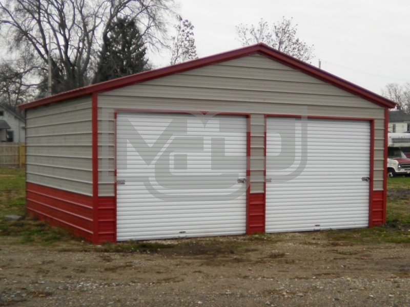 2-Bay Garage | Vertical Roof | 20W x 21L x 9H |  Metal Garage