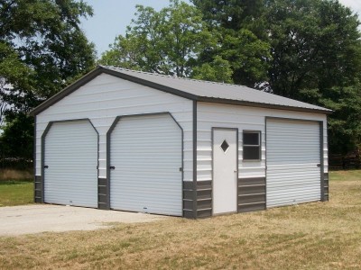 2-Bay Enclosed Garage | Vertical Roof | 20W x 21L x 9H | All Steel