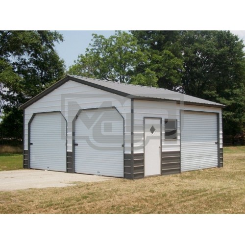 2-Bay Enclosed Garage | Vertical Roof | 20W x 21L x 9H | All Steel