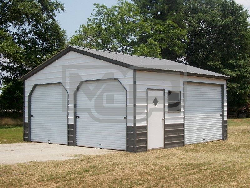 2-Bay Enclosed Garage | Vertical Roof | 20W x 21L x 9H | All Steel