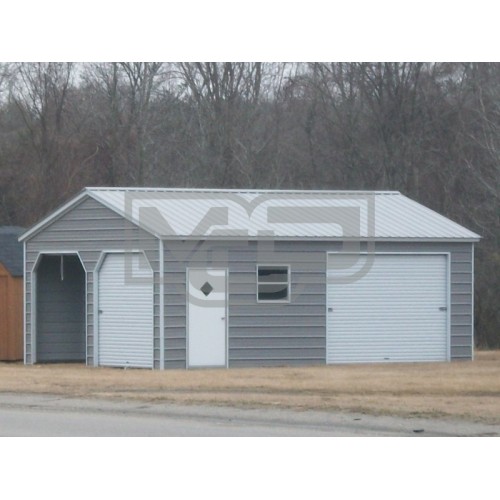All Steel Enclosed Garage | Vertical Roof | 20W x 26L x 9H | 2 Cars