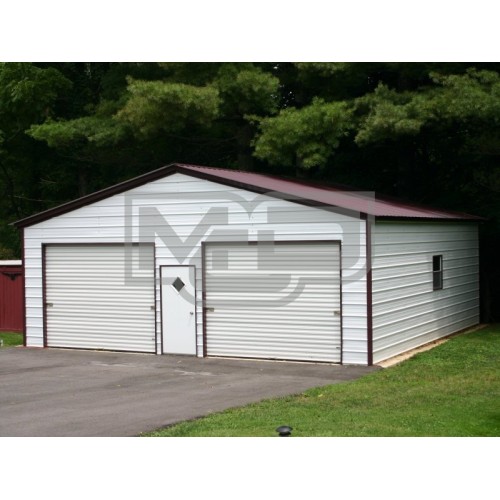 2-Vehicle Metal Garage | Vertical Roof | 24W x 36L x 9H | Enclosed