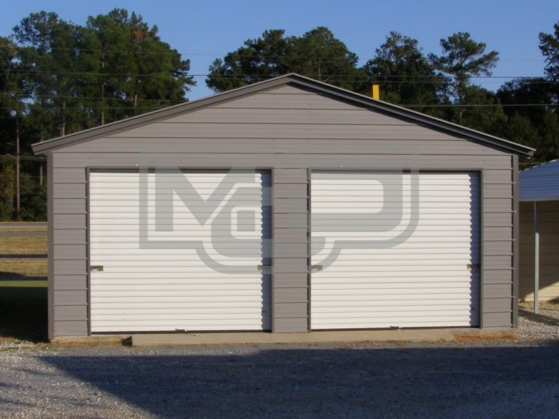 Enclosed Steel Garage | Vertical Roof | 20W x 21L x 9H | 2-Car
