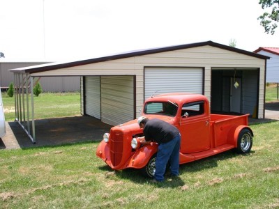 Enclosed Garage with Lean-to | Vertical Roof | 20W x 26L x 10H | Metal Garage