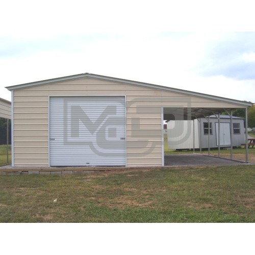 Metal Garage with Lean-to | Vertical Roof | 40W x 26L x 10H/7H | 2-Car