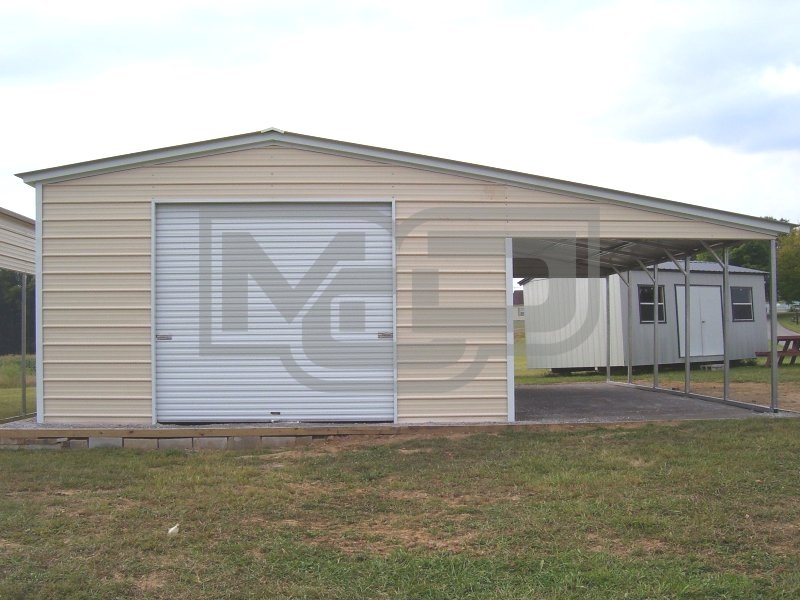 Metal Garage with Lean-to | Vertical Roof | 40W x 26L x 10H | 2-Car