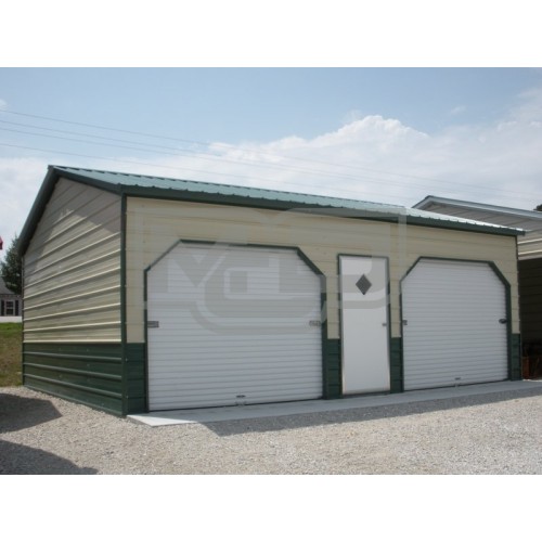 Side Entry Metal Garage | Vertical Roof | 22W x 26L x 9H | 2-Car