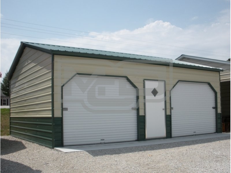 Side Entry Metal Garage | Vertical Roof | 22W x 26L x 9H | 2-Car