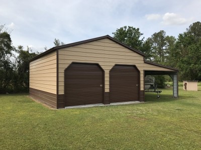 Enclosed Steel Garage | Vertical Roof | 24W x 31L x 12H | Lean-to