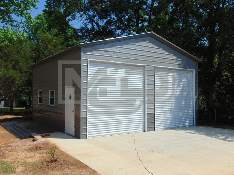 Steel Garage Building | Vertical Roof | 24W x 36L x 12H | 2-Bay Steel Garage Building | Vertical Roof | 24W x 36L x 12H | 2-Bay