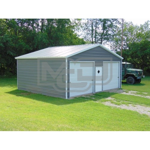 2-Car Steel Garage | Vertical Roof | 24W x 26L x 9H | Enclosed