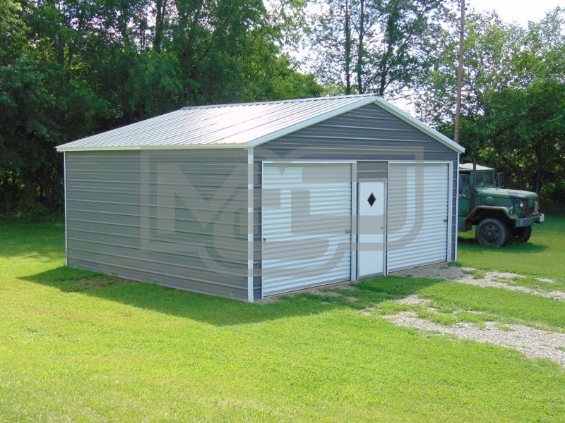 2-Car Steel Garage | Vertical Roof | 24W x 26L x 9H | Enclosed